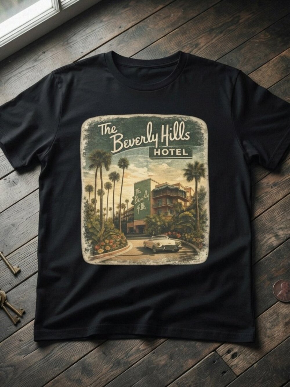 The Beverly Hills Hotel Retro Vintage Travel Graphic T-Shỉt